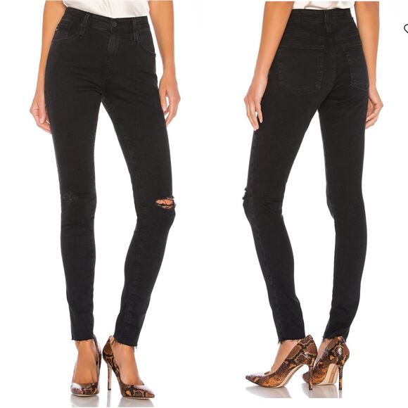 AG Adriano Goldschmied Altered Black Destructed Farrah Skinny Jeans - Picture 1 of 10